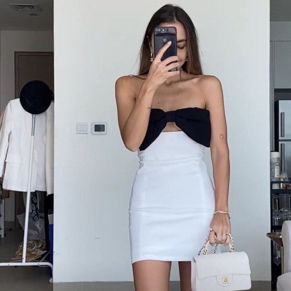 ZARA NEW WOMAN SHORT DRESS TIE DETAIL BOW OFF SHOULDER WHITE 7887/707/250/014 - Picture 7 of 15